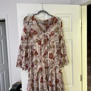 High slow 3 quarter sleeve floral pink maxi/ midi dress